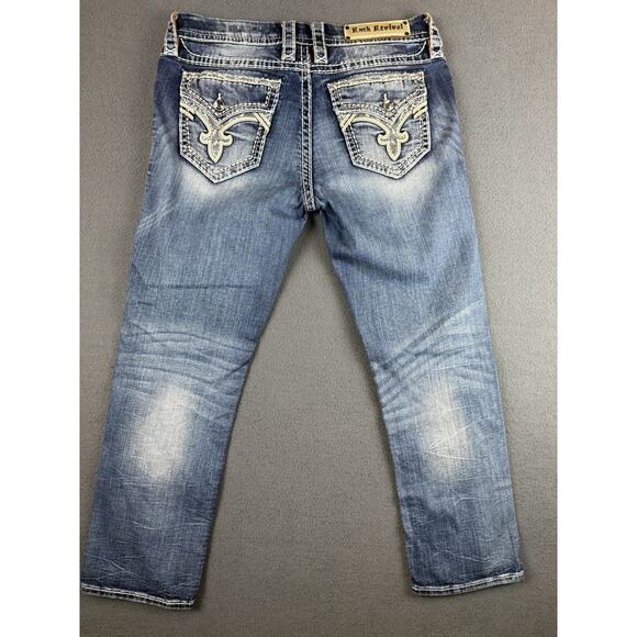 Rock Revival Hettie Crop Straight Stretch 29 Casual Blue Jeans Rhinestone - Picture 7 of 9